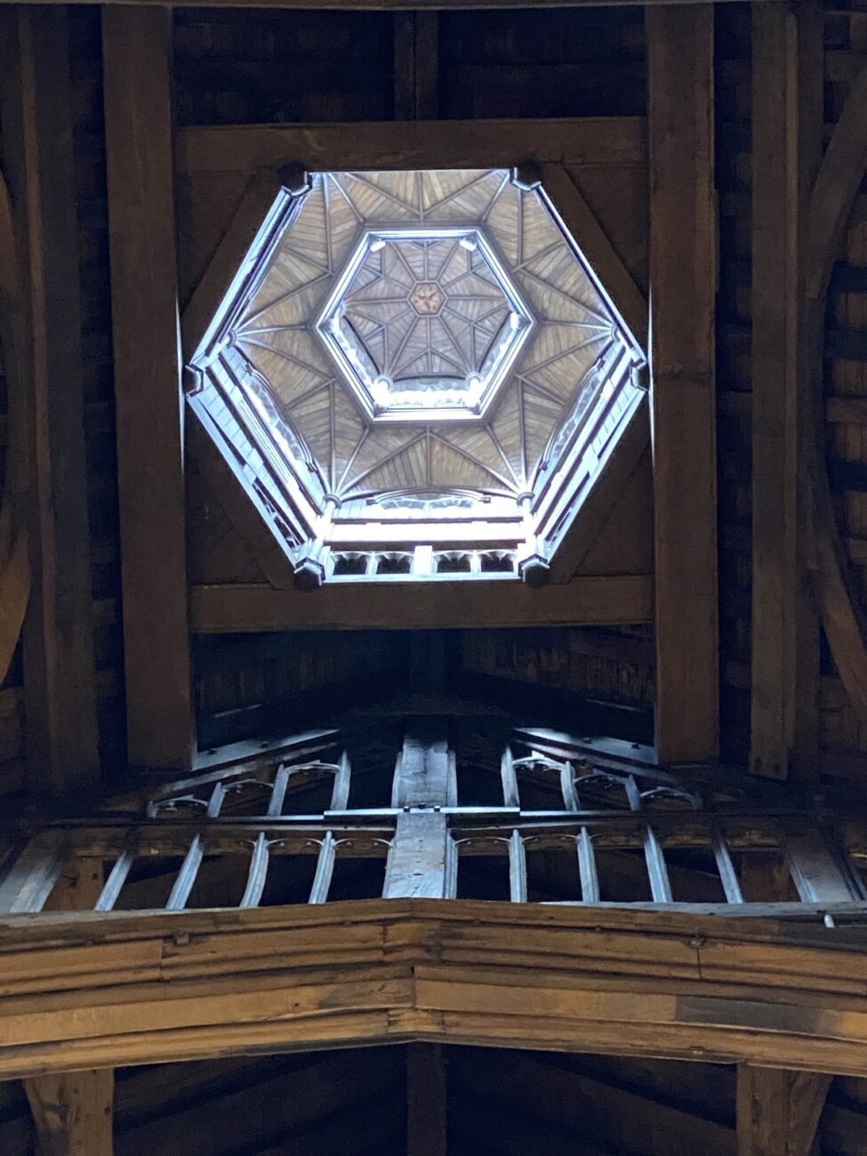 Hidden since 2005 the ornate timber interior of the lantern can be seen once more