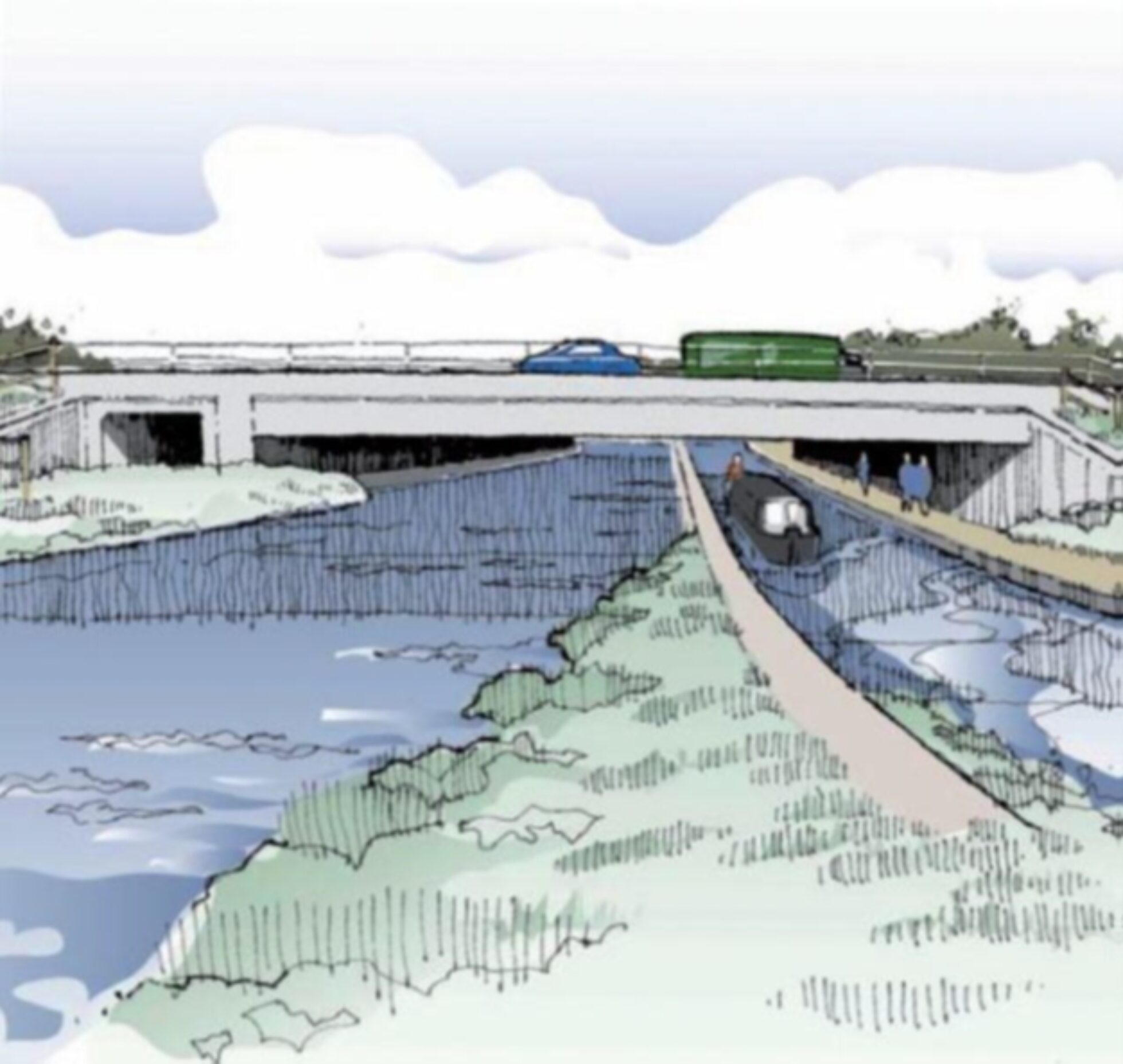 Artists impression of the of the new canal channel under the M5